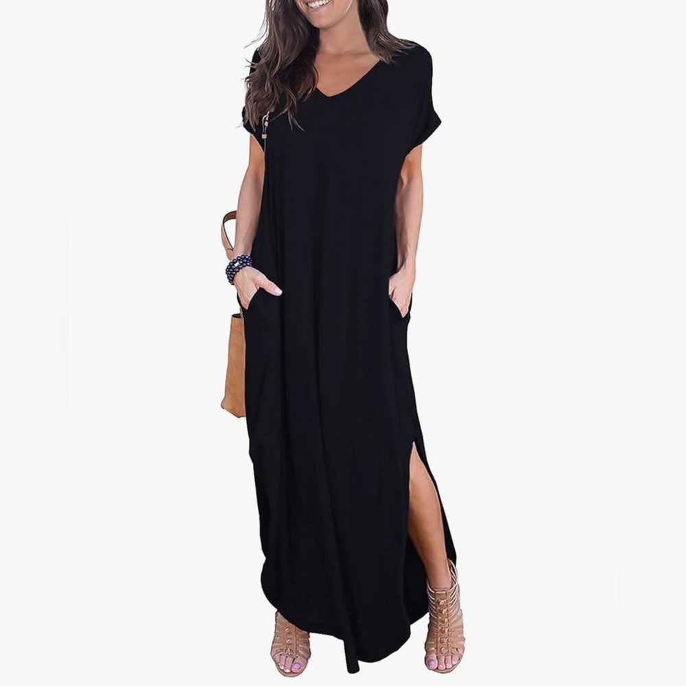 NWT- Elegant Black Maxi Dress with Pockets